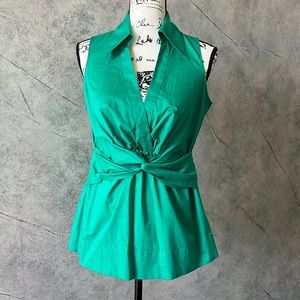 New York & Company Green Collared Sleeveless Blouse, Medium